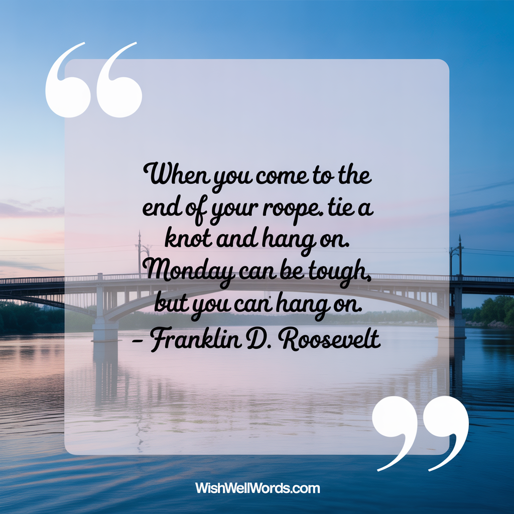 Monday Morning Motivation: 10 Powerful Themes to Kickstart Your Week 3 When you come to the end of your rope tie a knot and hang on. Monday can be tough but you can hang on